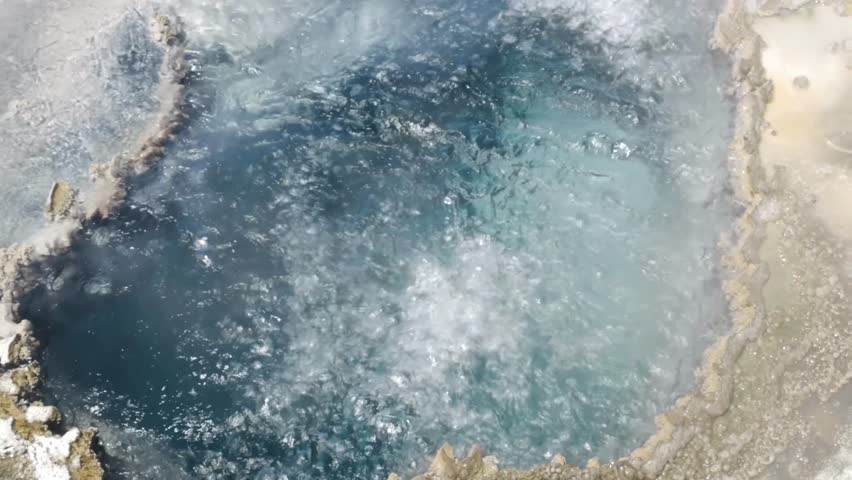 Beautiful landscape of volcano geyser at Yellowstone National park, 4K aerial footage.