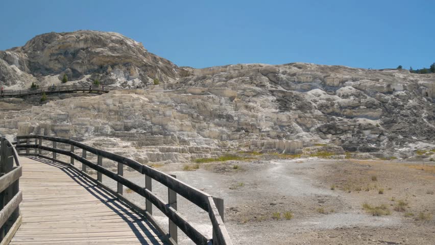 Walkway at Mammoth Hot Springs, Yellowstone National Park, Wyoming, USA.