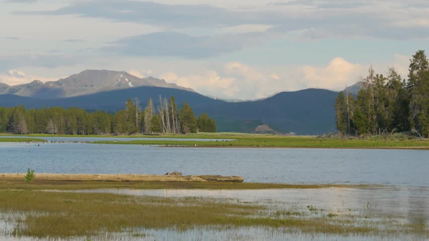 Late Spring in Yellowstone National Park: Looking Across Yellowstone Lake From Gull Point to the Mountains of the Absaroka Range.