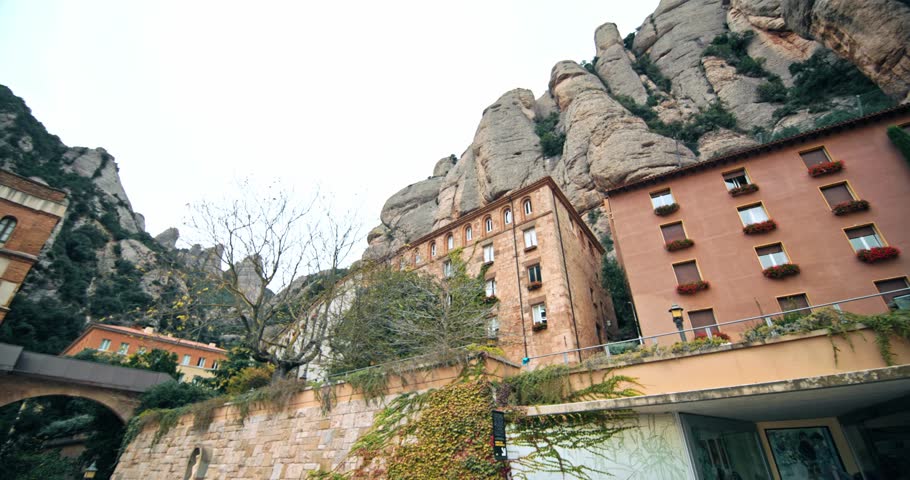 Monestir Santa Maria de Montserrat: Historic monastery near Barcelona showcasing Catalonia cultural heritage and stunning landscapes. High quality 4k footage