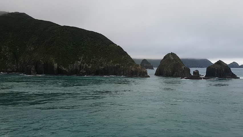 View of Cook Strait between the north and south islands during the cruise from Wellington to Picton, New Zealand, 