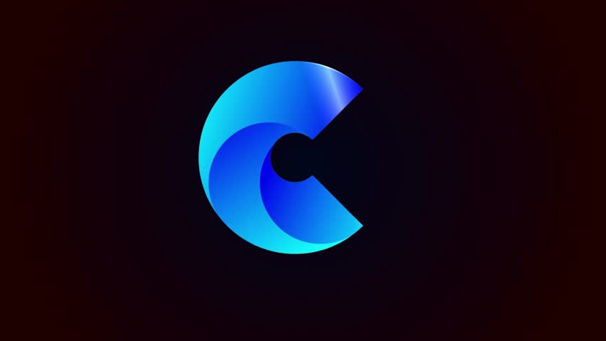 Modern Blue Gradient Letter C Logo with Small Puzzle Type Particle Animation on a Gradient Colour Dark Red or Dark Black Background