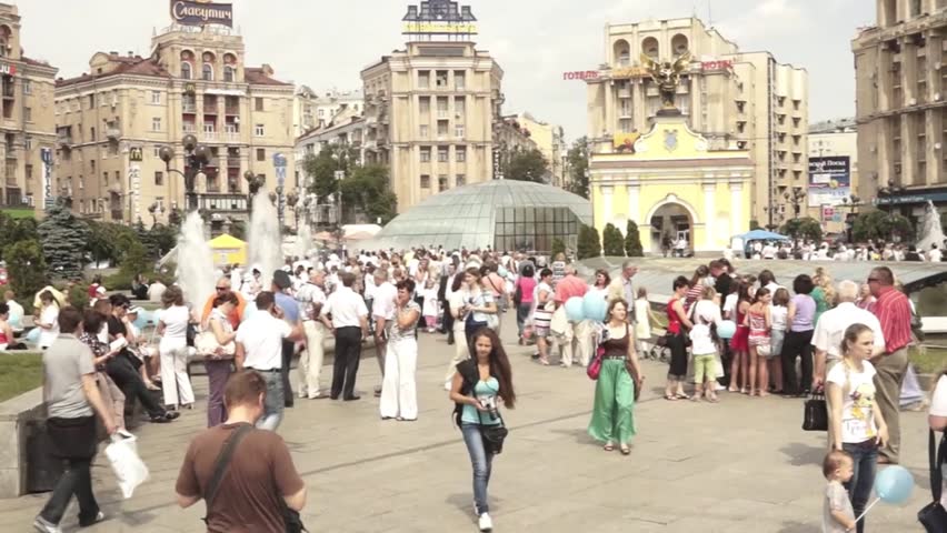 KIEV, UA - Apr 03, 2013: The people walking along the city square of Kyiv. Ukraine in 2013.