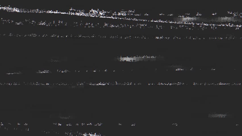 Erratic TV signal flickers with intermittent noise. Broadcast interference, analog glitch, static waves, distorted lines, pixelated disruption, monochrome texture, retro aesthetic.