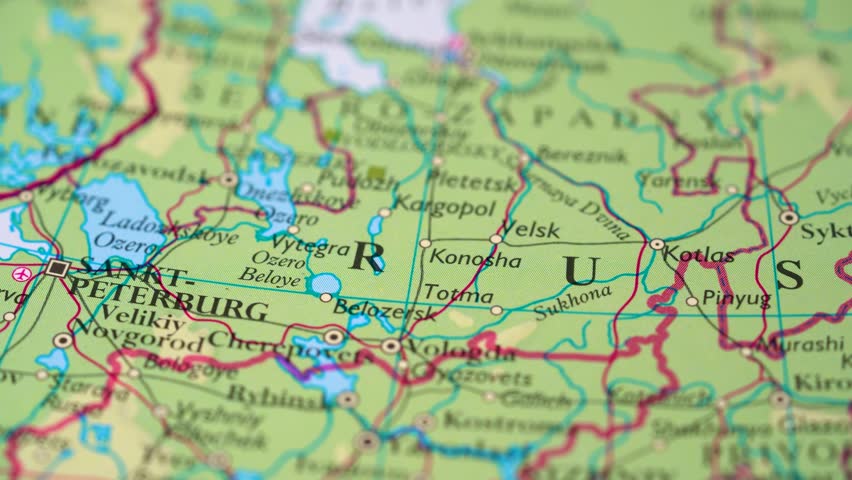 Russia highlighted on a world map 4K