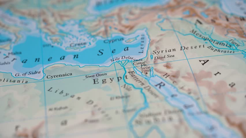 View of the Suez Canal in Egypt on a world map 4K