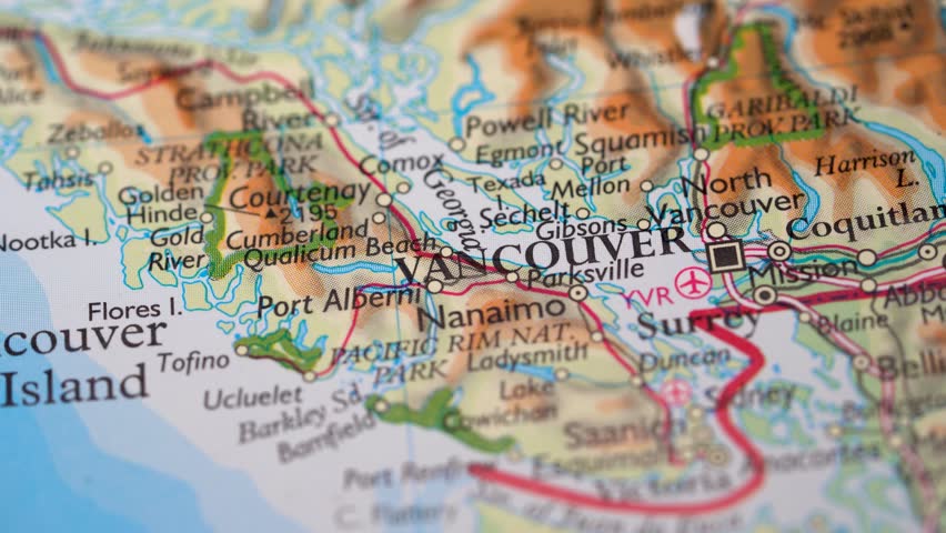 Vancouver, Canada highlighted on a world map 4K