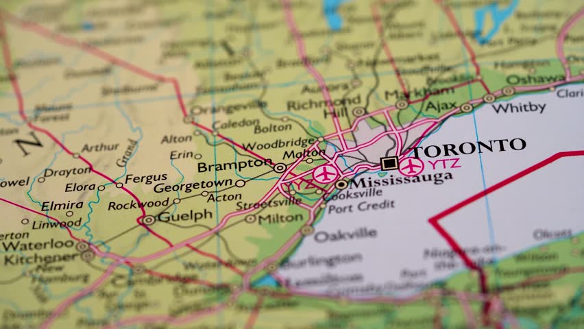 View of Toronto on a world map 4K