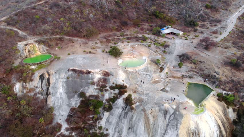 Aerial Drone Shot of Natural Petrified Waterfall Hierve el Agua in Mexico, Oaxaca