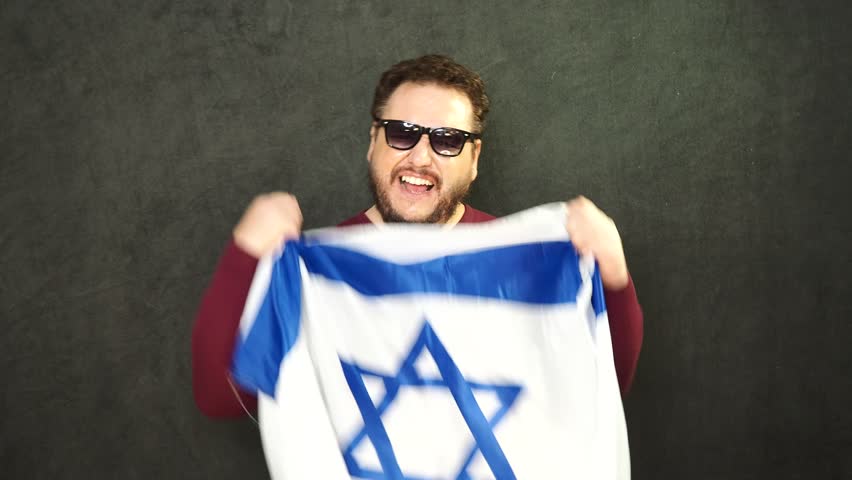 Happy man with Israeli flag.