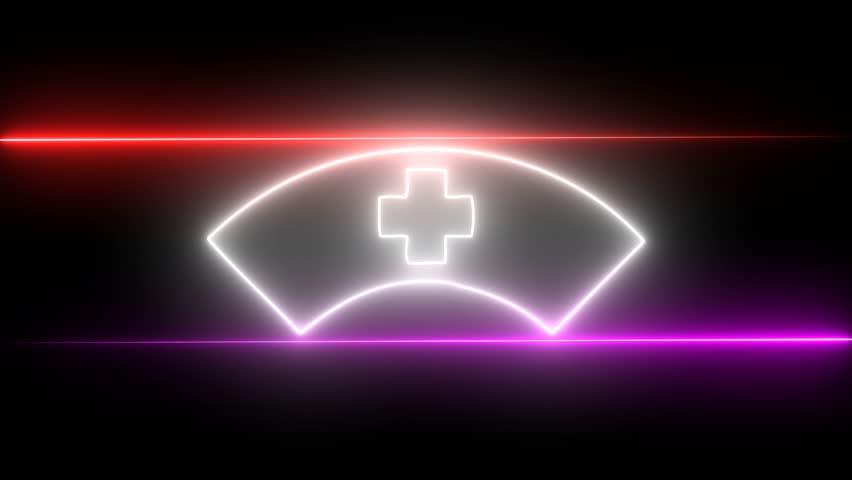Neon lights direction glowing hospital icons