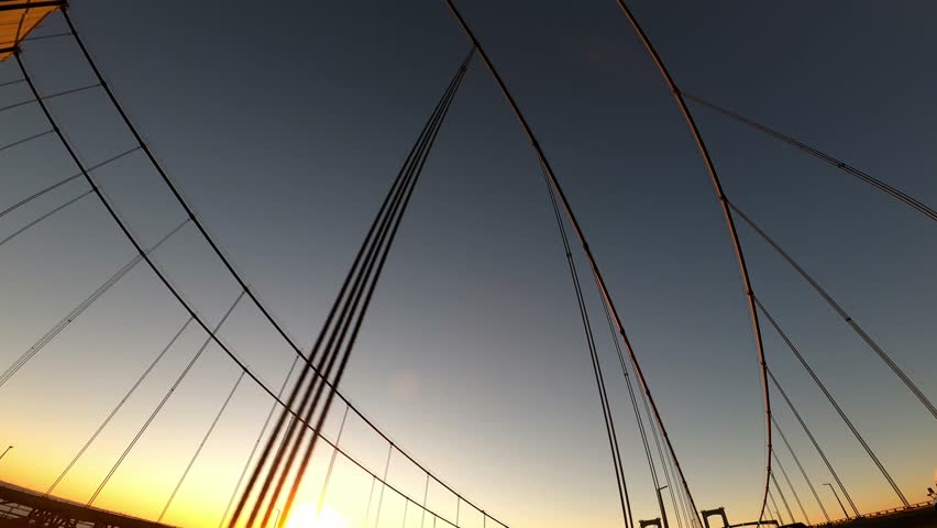 Delaware Driving 0062 Dual Span Suspension Bridge Sunset Delaware Memorial Bridge