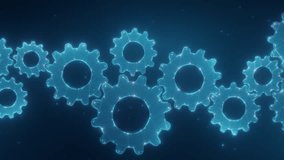 A dynamic 3D digital animation of interconnected glowing gears, symbol business automation, efficiency, teamwork, and technological innovation in a futuristic setting. - Powered by Shutterstock - Get 15% off with code: PIKWIZARD15