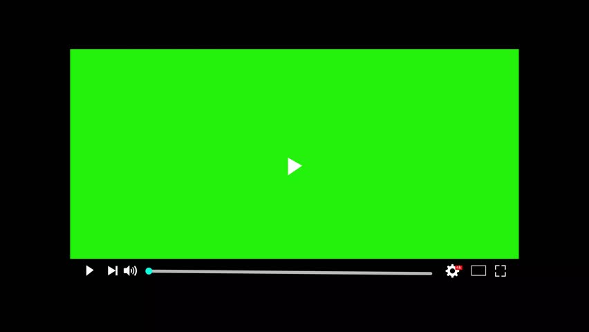 Video player play button clicked by mouse cursor animation Green screen.  Multimedia player loading bar running timecode.  Play Pause stop media player button. 4k resolution
