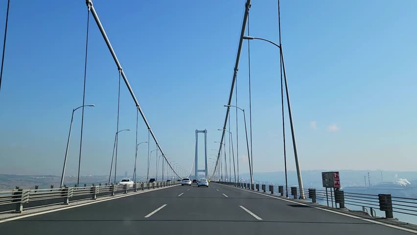 Suspense Bridge Blu Sky Driving Automobile Highway