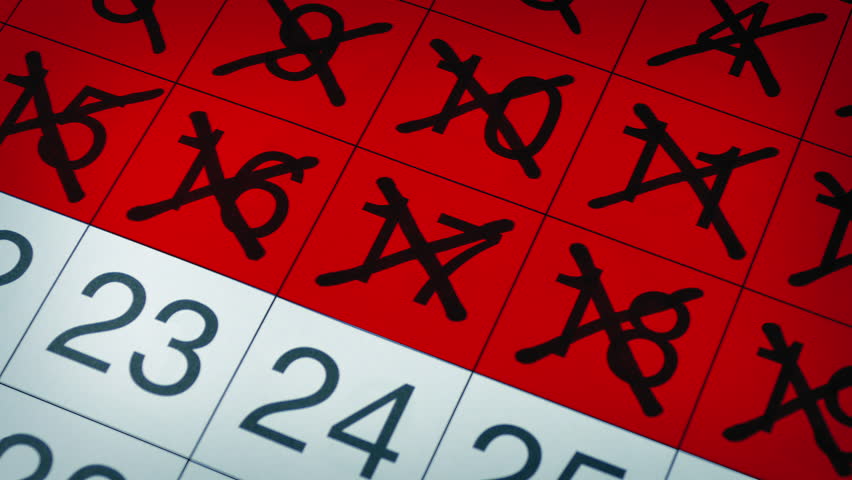 Calendar Days Are Crossed Off And Turn Red, Time Wasting Concept
