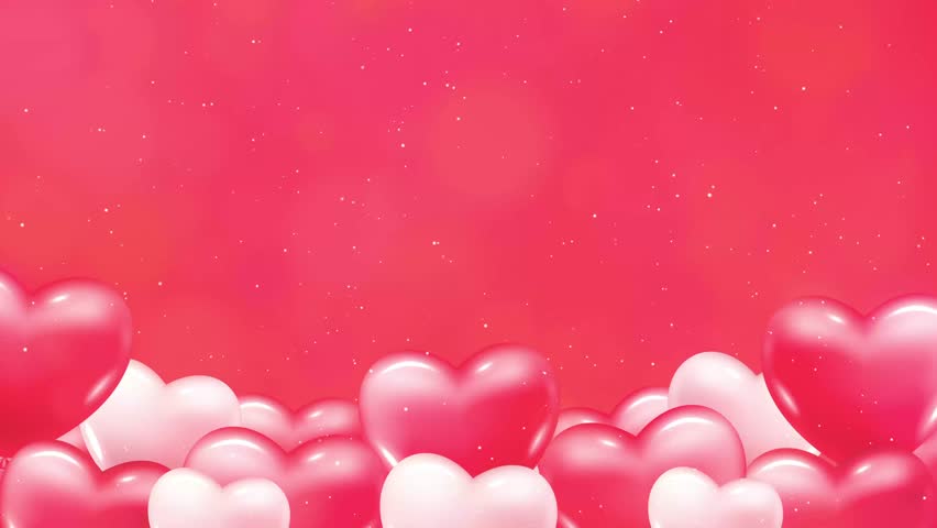 4K Animated Love theme video background with floating red and white heart shaped balloons. Use for events such as Valentines Day, Weddings, Anniversary and social media posts. 