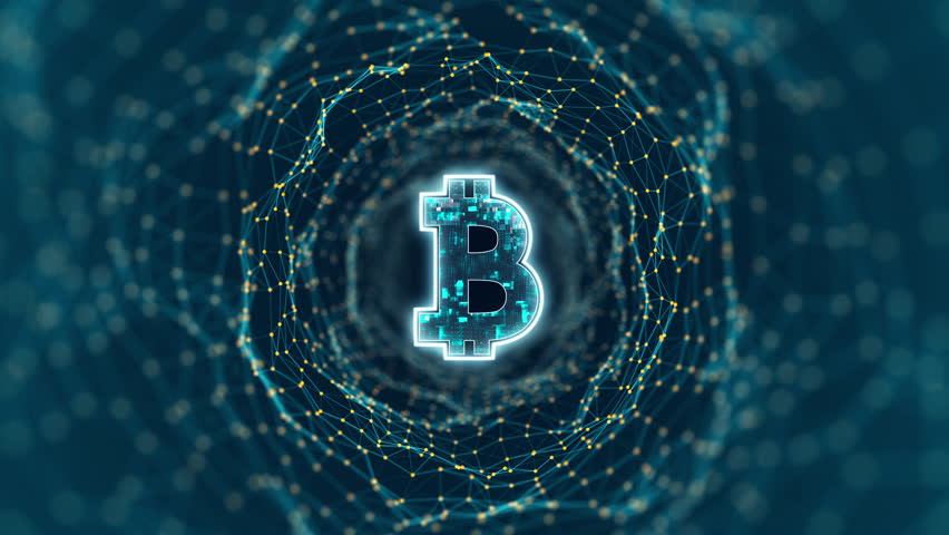 Motion graphic of Blue digital money logo and tunnel line connection with cryptocurrency finance and digital money technology concepts abstract background