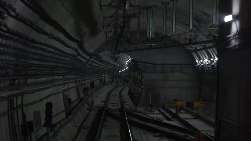 First person view of train running in subway, Beijing, China