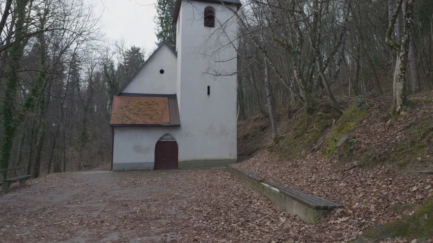 Tilt-up footage of the famous baroque Saint Ana’s Chapel located in the Tepec hill near the town of Samobor, Croatia