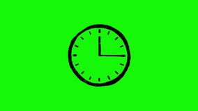 Hand drawn clock animated. Green background - Powered by Shutterstock - Get 15% off with code: PIKWIZARD15