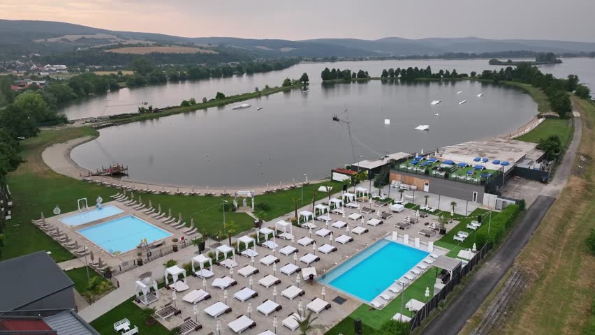 Aerial view of the recreation area by the river Vah, Piestany, Slovakia