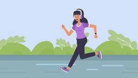 Girl Teenage Jogging Running On Park Wearing HeadPhone with Smartwatch 2D Animation Seamless Loop 4k - Powered by Shutterstock - Get 15% off with code: PIKWIZARD15