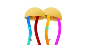 Animation of A pair of golden party bells decorated with vibrant flowing ribbons in blue, red, orange, and pink, enhanced with sparkling stars, symbolizing celebration, festivity, joy, and a cheerful - Powered by Shutterstock - Get 15% off with code: PIKWIZARD15