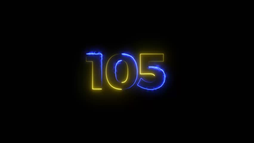 Abstract beautiful neon 105 number countdown background 4k animation.