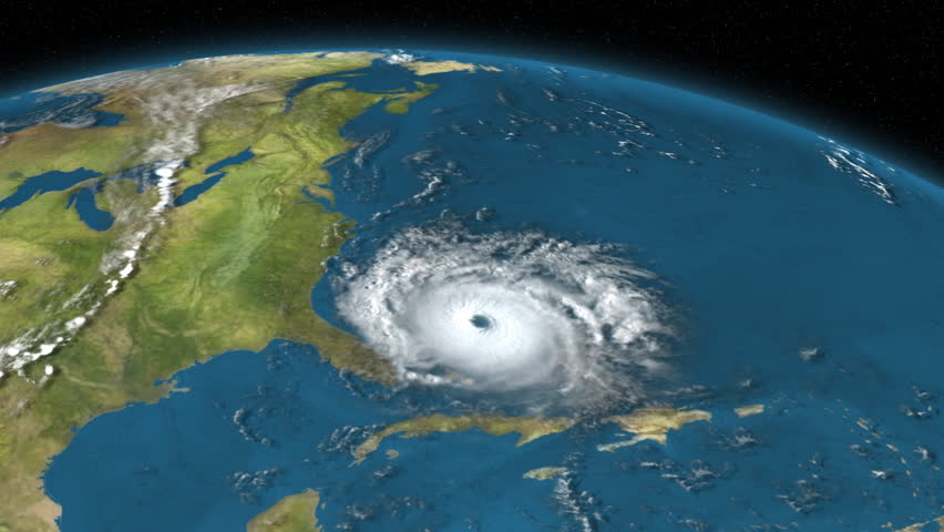 A large hurricane heads towards Florida in the Atlantic Ocean.