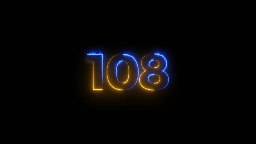 Abstract beautiful neon 108 number countdown background 4k animation.