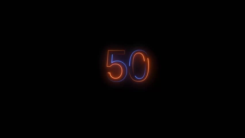 Abstract beautiful neon 50 number countdown background 4k animation.