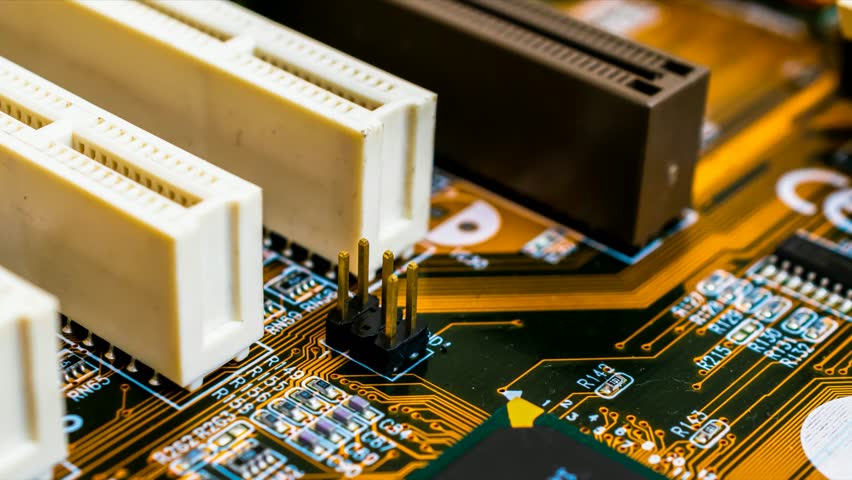 Closeup of electronic circuit board or PCB printed circuit board