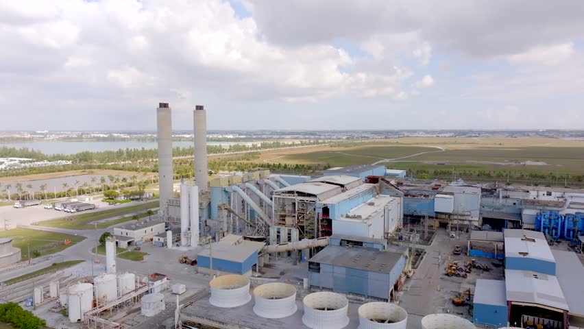 Aerial orbit Doral incinerator 2025 stock video footage
