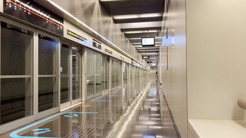 A traveler waits at Barcelona-El Prat Airport’s metro station, ready to take the metro to the vibrant city center.