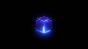 Neon glowing square frame on black background. Glowing pink purple cube rotating in space - Powered by Shutterstock - Get 15% off with code: PIKWIZARD15