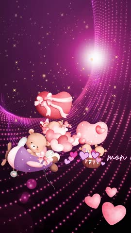 Valentine's Day | Saint Valentine | Vertical (Mobile) Wallpaper | Bears in Hot Air Balloons, Aircraft, and Paper Plane. French translation: "My Eternal Love. I Love You." • sstkLOVE • SHOTLISTlove
