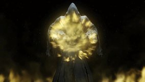 Grim Reaper on Black background, Scary portrait of horrifying Reaper with skeleton face, spooky dark black model and black hood, halloween and death related  - Powered by Shutterstock - Get 15% off with code: PIKWIZARD15