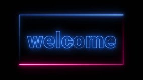 text welcome neon glowing neon pink and blue text filck with star shape isolated on black background - Powered by Shutterstock - Get 15% off with code: PIKWIZARD15