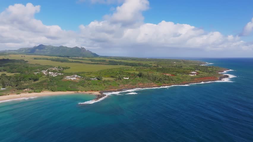 Aerial pan over Kauai island