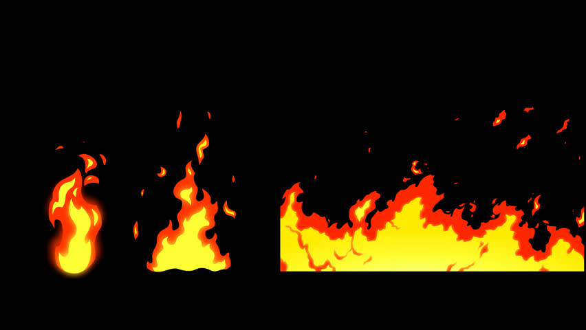4K video collection of looped cartoon fire torch, bonfire and big fire animation on alpha channel