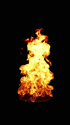 Perfect Loop of Isolated Tall and Bright Fire Flame in varying Orange colors on a Black Background