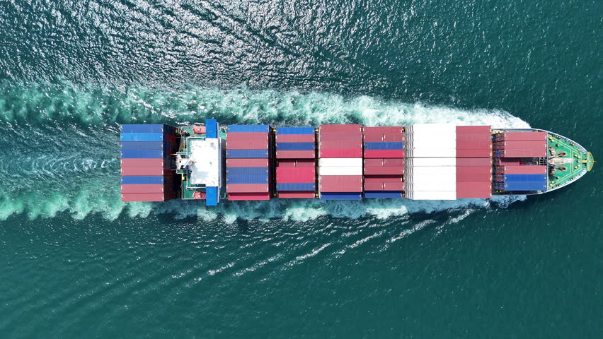Top view cargo ship carrying container and running for export cargo yard port to custom ocean concept technology transportation , customs clearance, - Powered by Shutterstock - Get 15% off with code: PIKWIZARD15