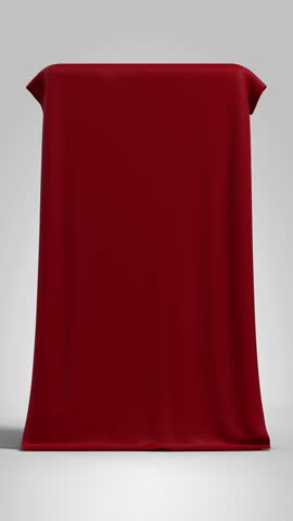 a red curtain falling to reveal a green background for embedding the image or video of your choice - 3D rendering