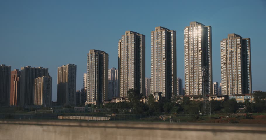Chengdu, Sichuan, China. High-rise Houses Elevated View Cityscape Skyline. Urban Residential Areas. Real Estate, Development Industry. Chengdu Is Capital City Of Chinese Province Of Sichuan In