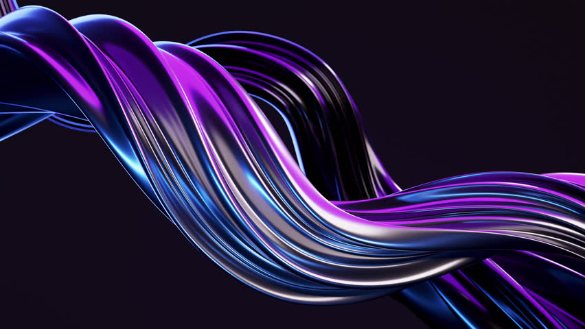 Abstract wave loop animation. 3D rendered background, flowing, fluid, twisted shapes with a metallic and iridescent texture. Smooth gradient in dark colors. Elegant live wallpaper and animated footage