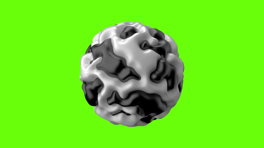 Fluid liquid metallic blob, metaball morphing animation. Scattering and flowing of glossy deforming organic molecule. Green screen, chromakey