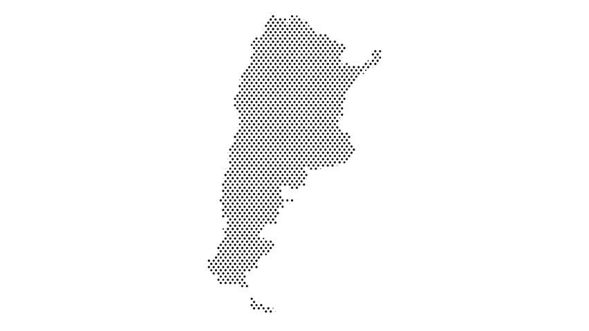Argentina map from particles, dots. Digital silhouette. Abstract animation background.-