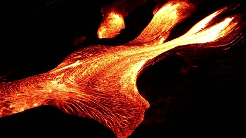 Lava flow at night in Hawaii