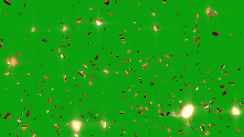 Golden shine heart confetti explosion Background. Valentines day celebration confetti, congratulations animated greeting on green screen. Concept: love, celebrate, birthday, party, event, mother's day
